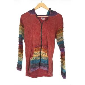 Rainbow Hoodie L/XL Greater Good Network Boho Hippie Patchwork Nepal Zip Up